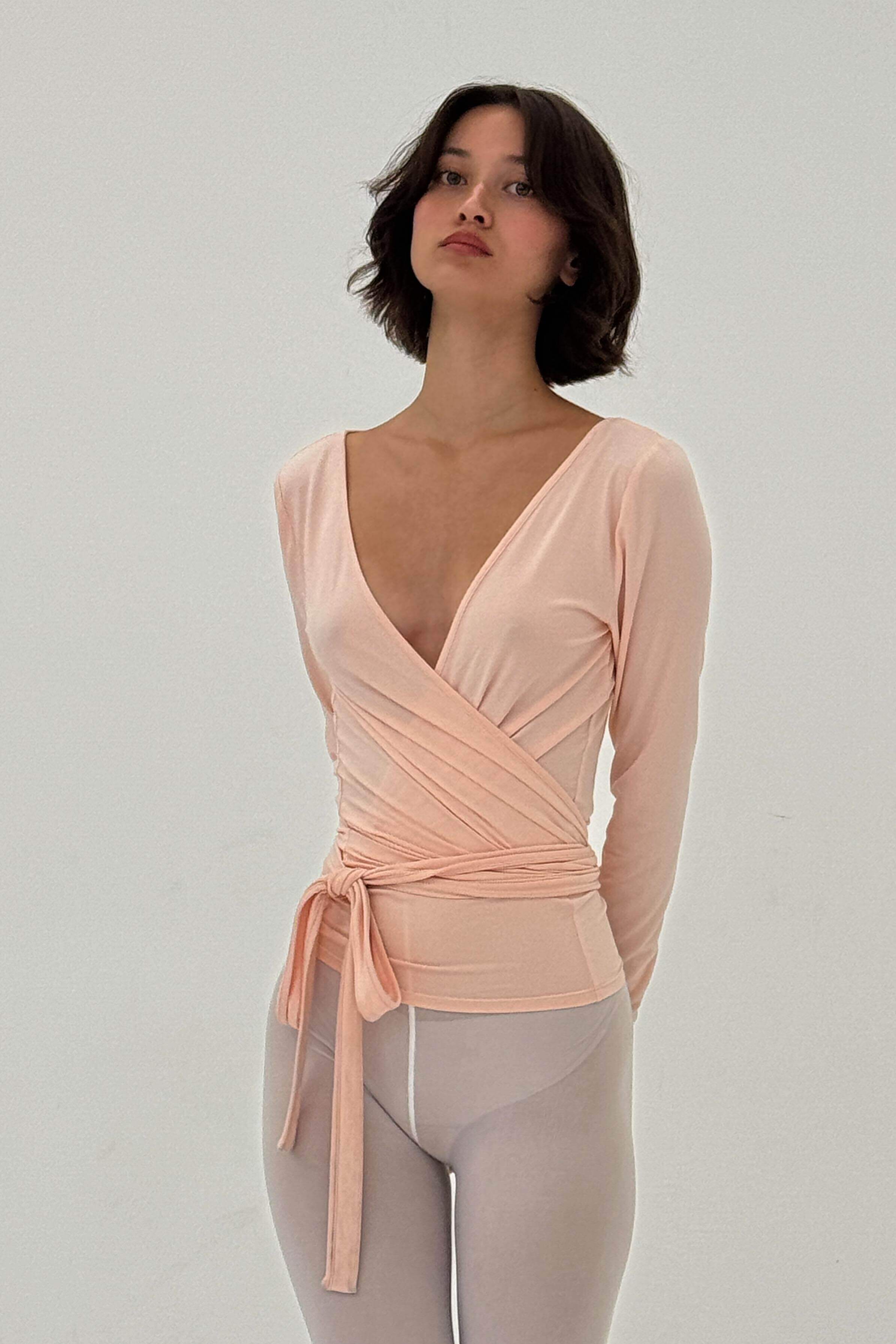 BALLERINA WRAP TOP IN POWDER PINK